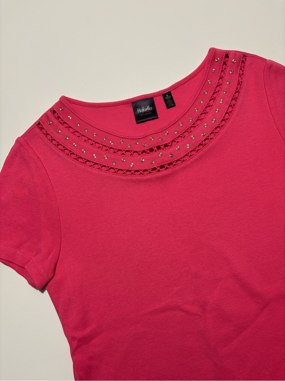 Rafaella Studio Pink & Gold Grommet Accent Cotton Short Sleeve T-Shirt